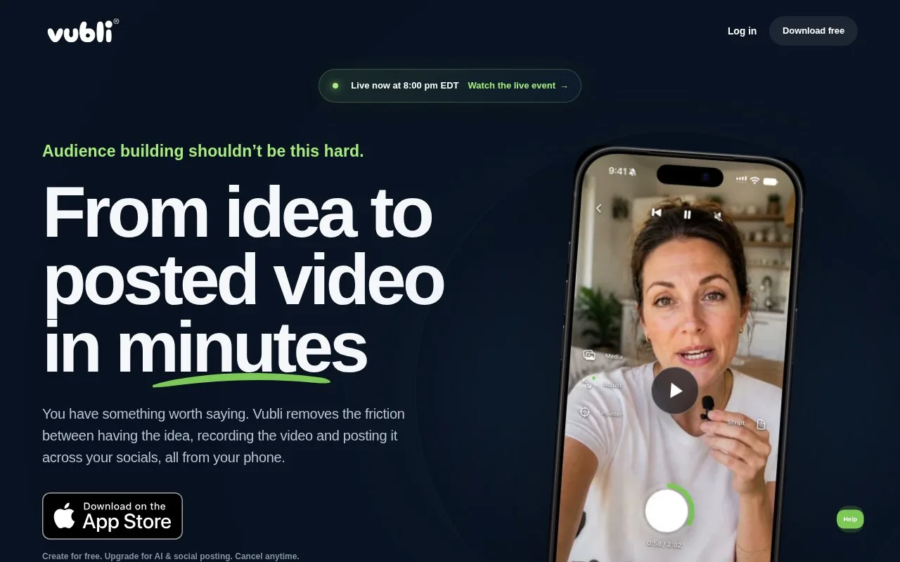 Screenshot of the Vubli homepage