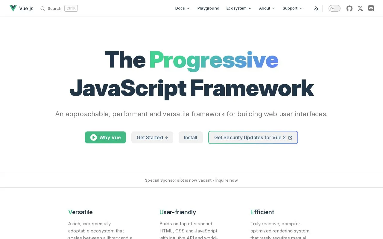 Screenshot of the Vue.js homepage