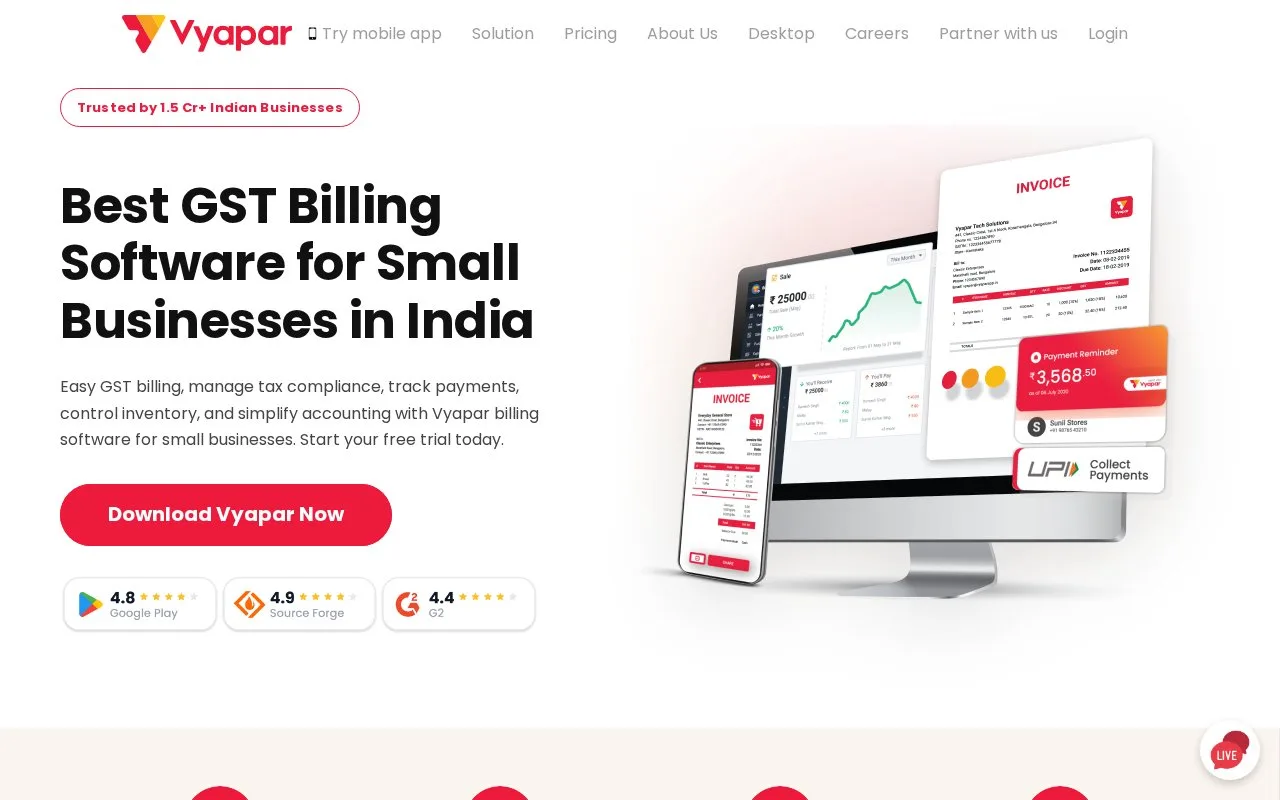 Screenshot of the Vyapar homepage