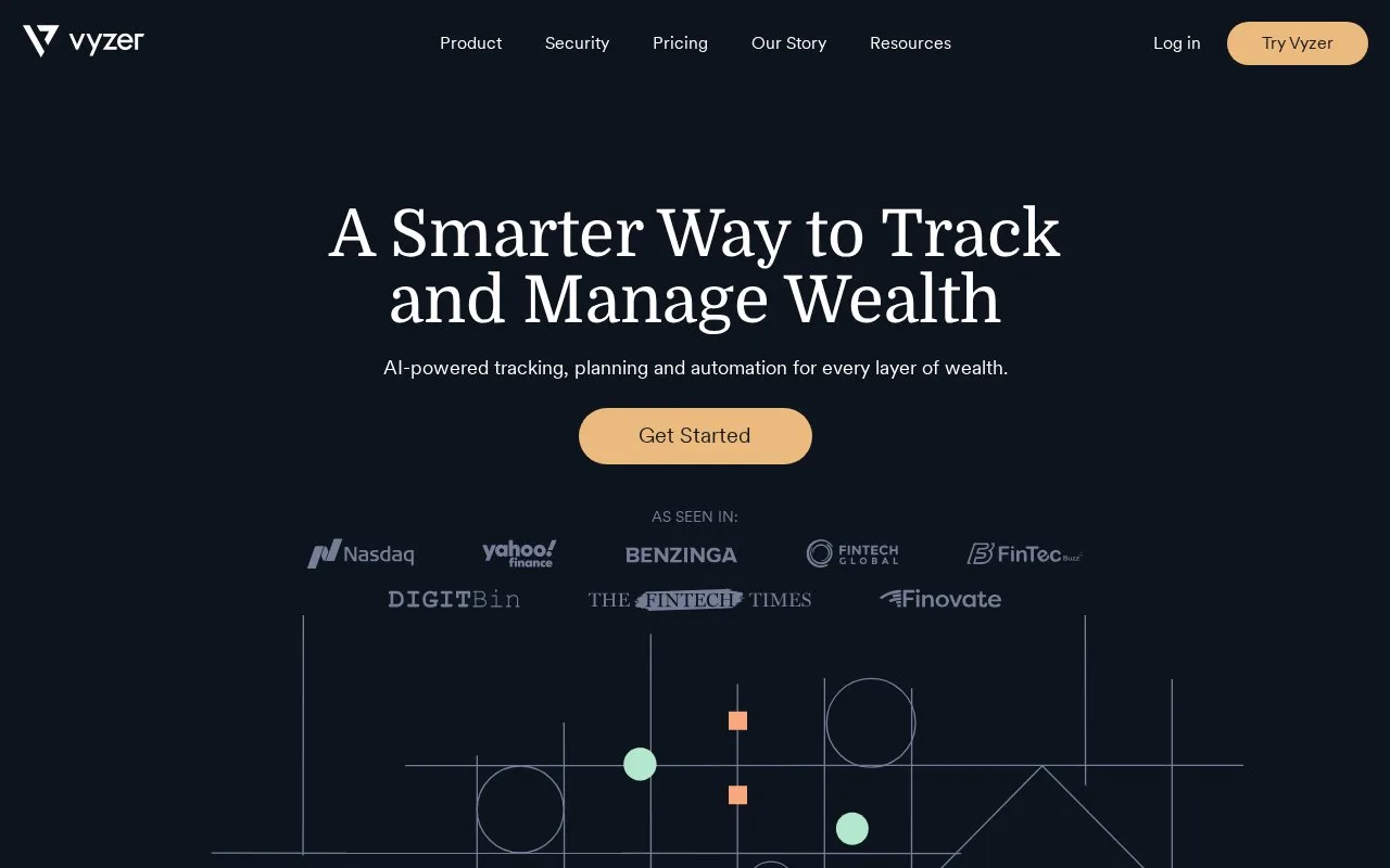 Screenshot of the Vyzer homepage