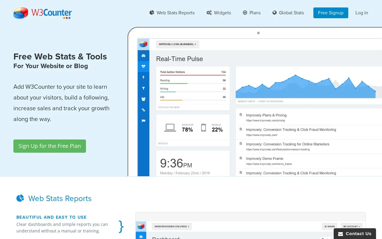 Screenshot of the W3Counter homepage