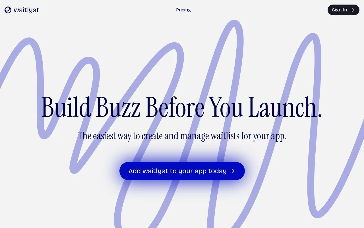 Screenshot of the waitlyst homepage