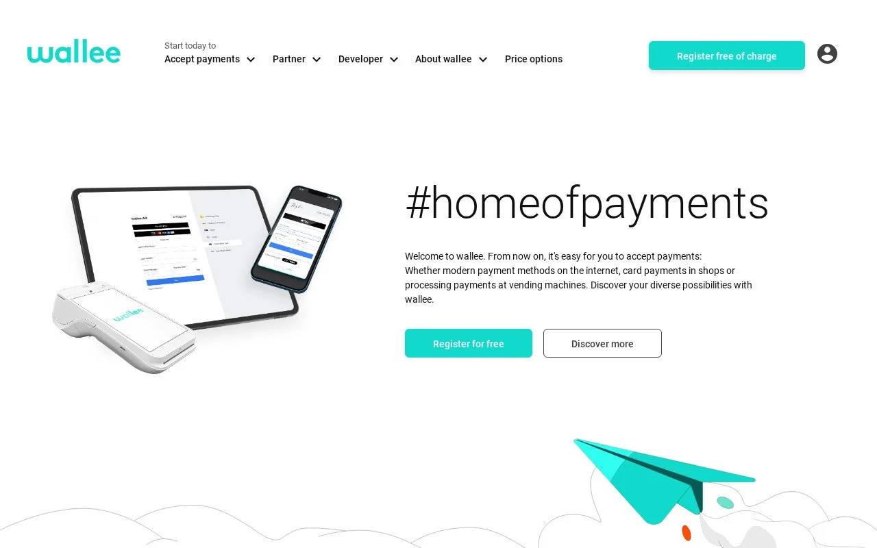 Screenshot of the wallee homepage