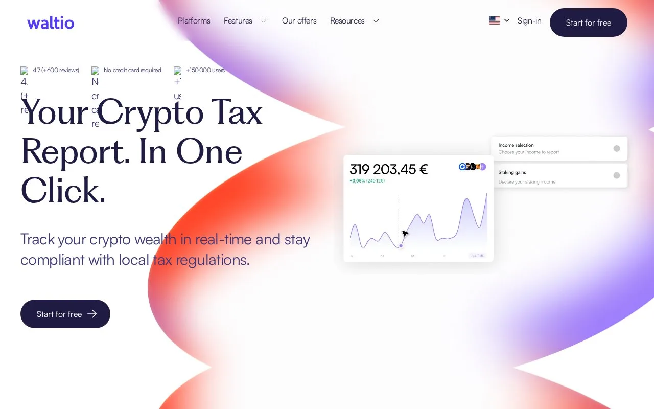 Screenshot of the Waltio homepage