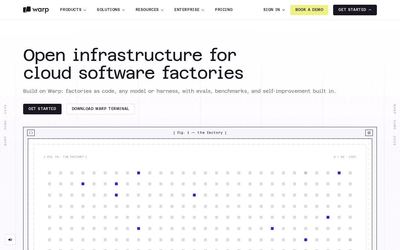 Screenshot of the Warp homepage