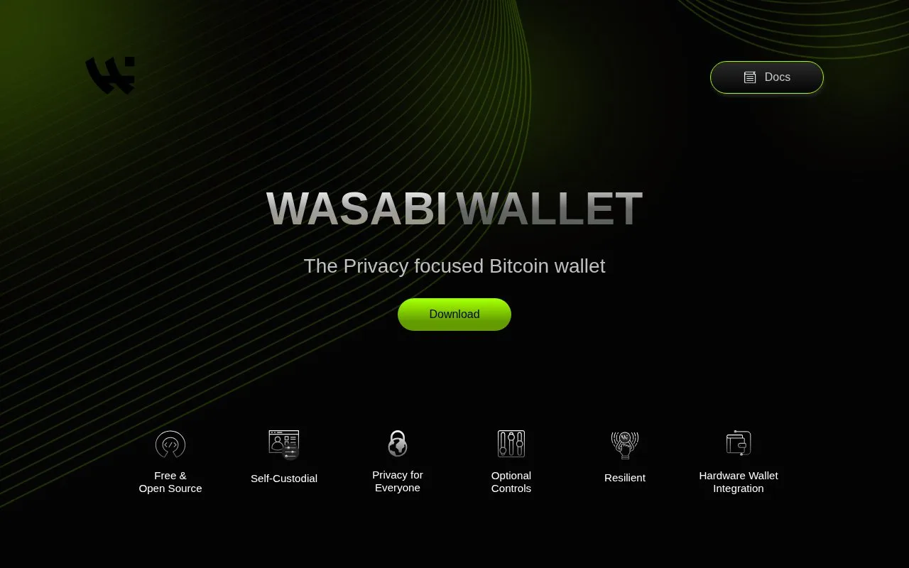 Screenshot of the Wasabi Wallet homepage
