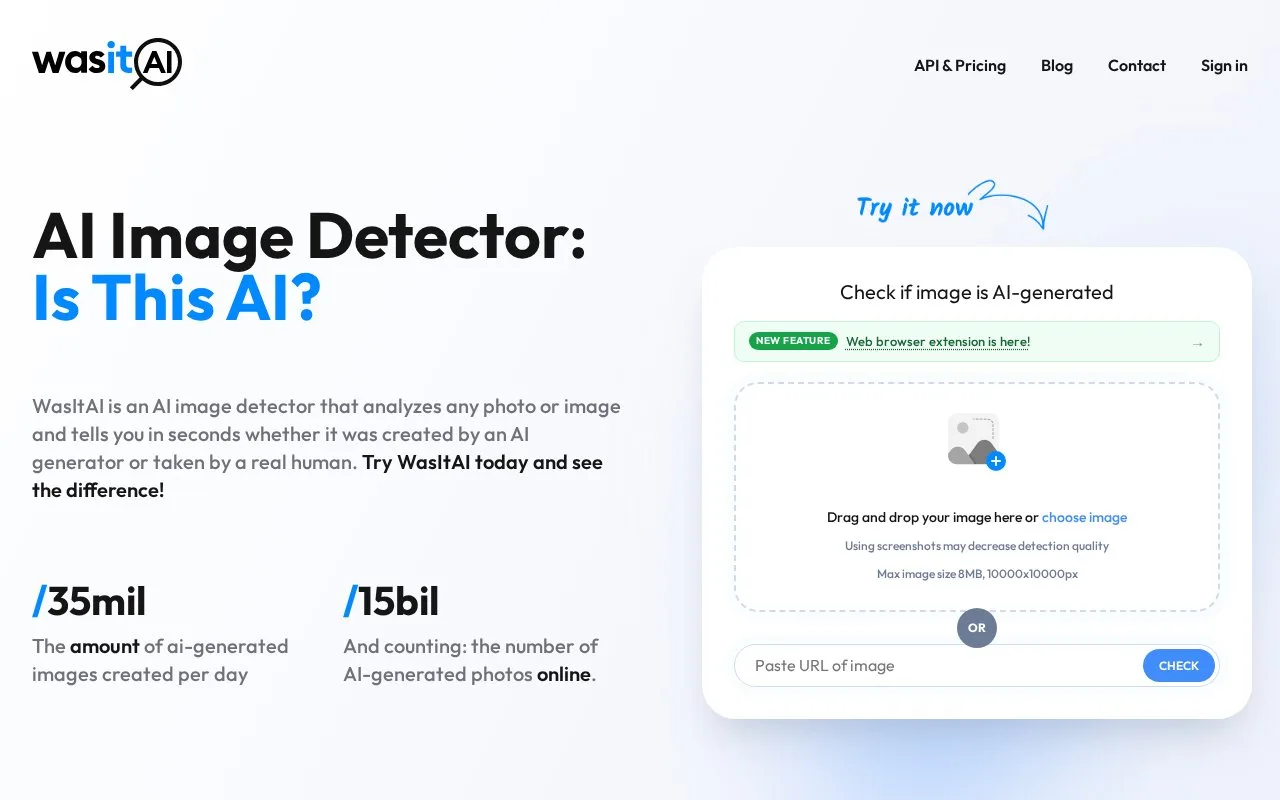 Screenshot of the WasItAI homepage