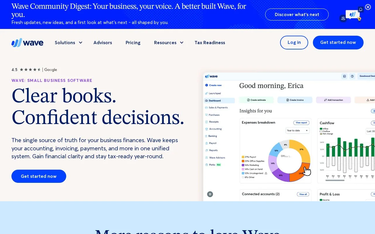 Screenshot of the Wave homepage