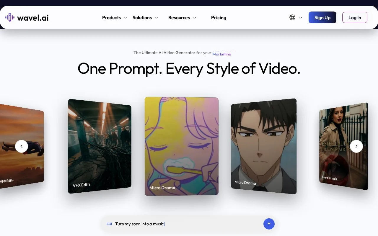 Screenshot of the Wavel AI homepage