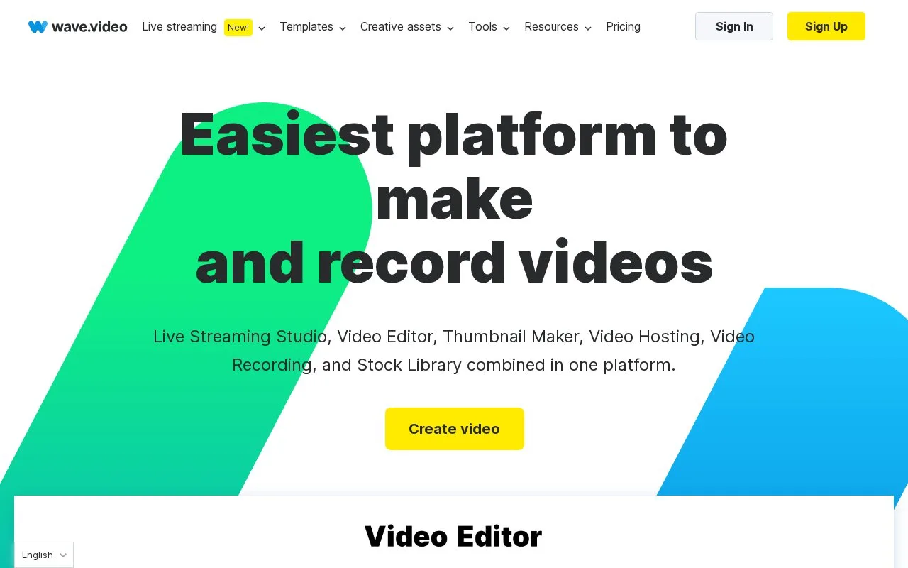 Screenshot of the Wave.video homepage