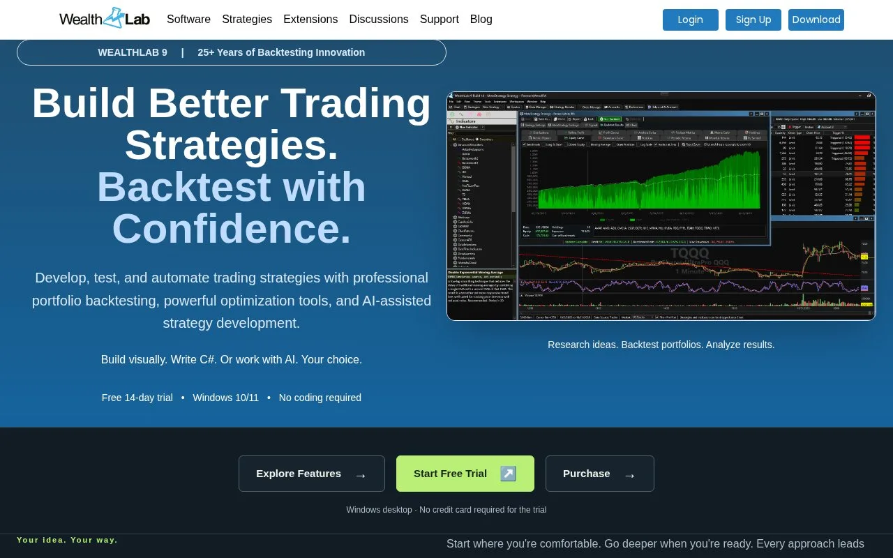 Screenshot of the WealthLab homepage