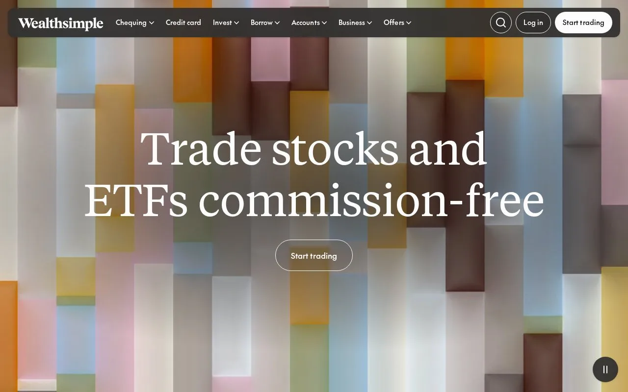 Screenshot of the Wealthsimple homepage
