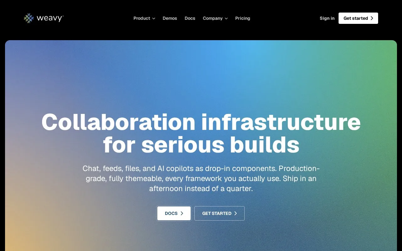 Screenshot of the Weavy homepage