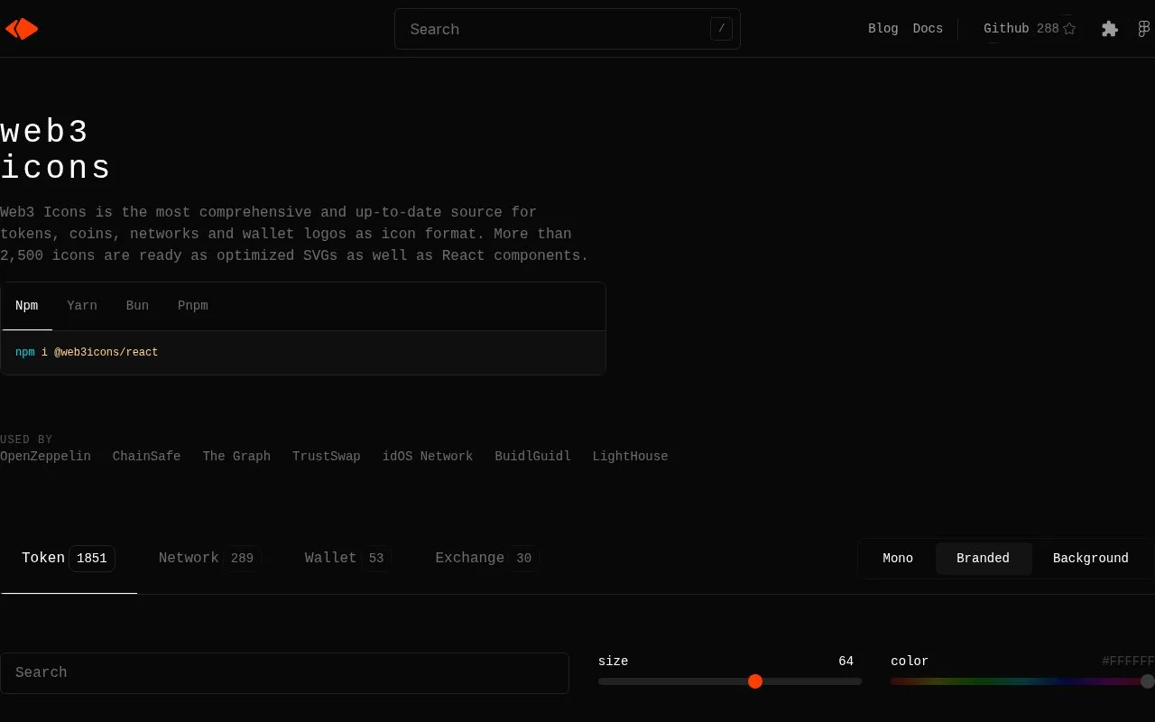 Screenshot of the Web3 Icons homepage