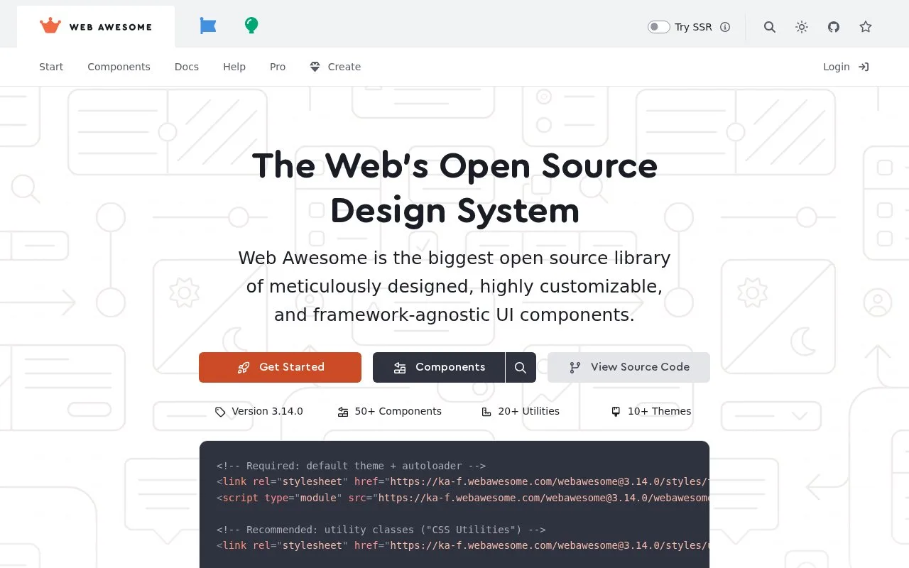 Screenshot of the Web Awesome homepage