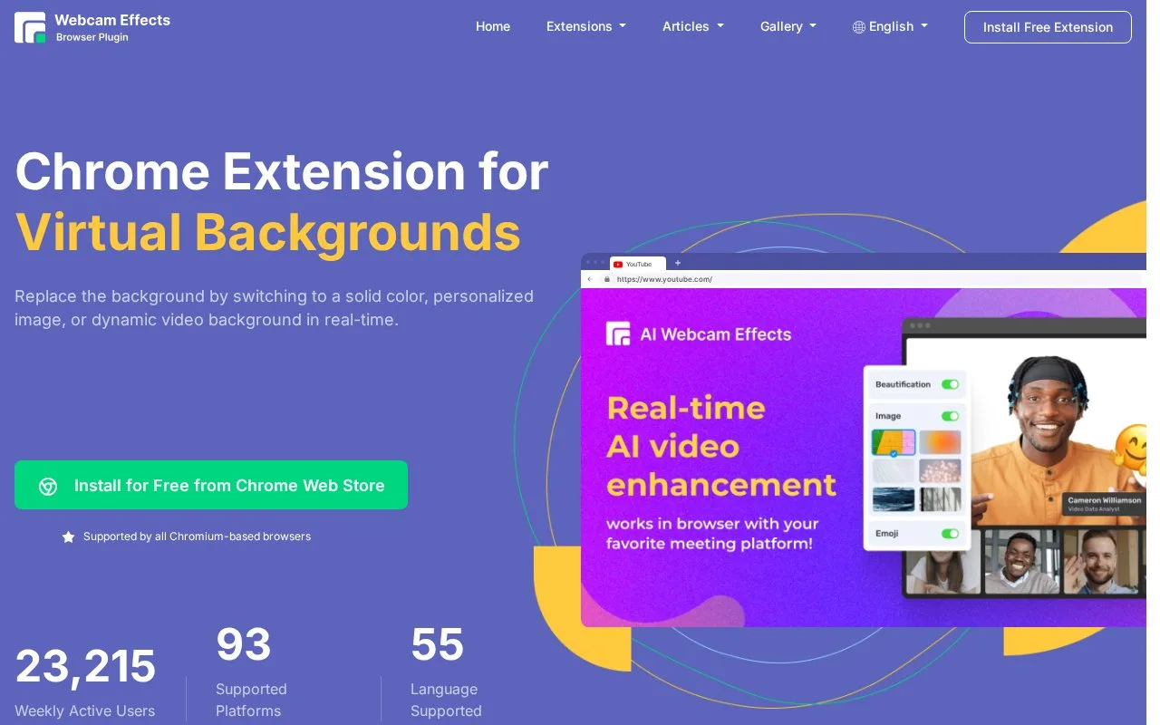 Screenshot of the Webcam Effects homepage