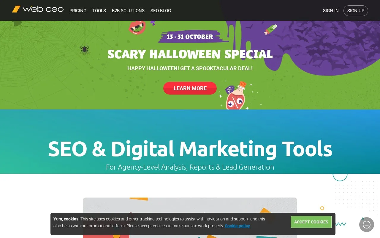 Screenshot of the WebCEO homepage