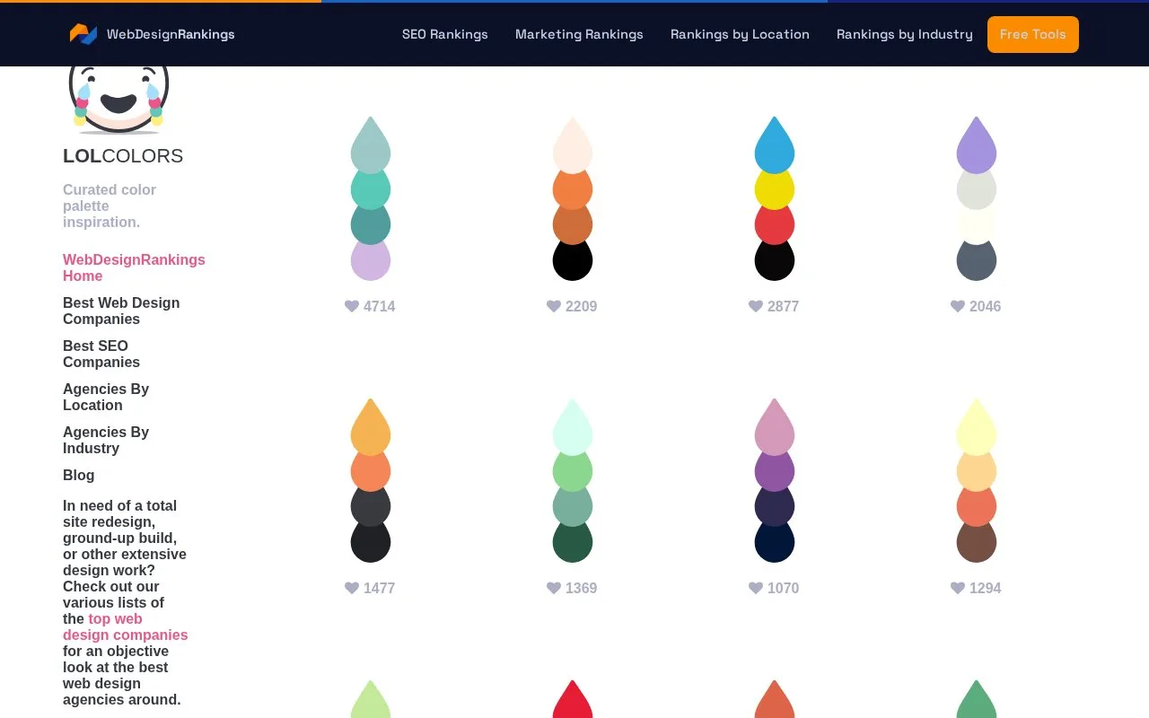 Screenshot of the LOL Colors homepage