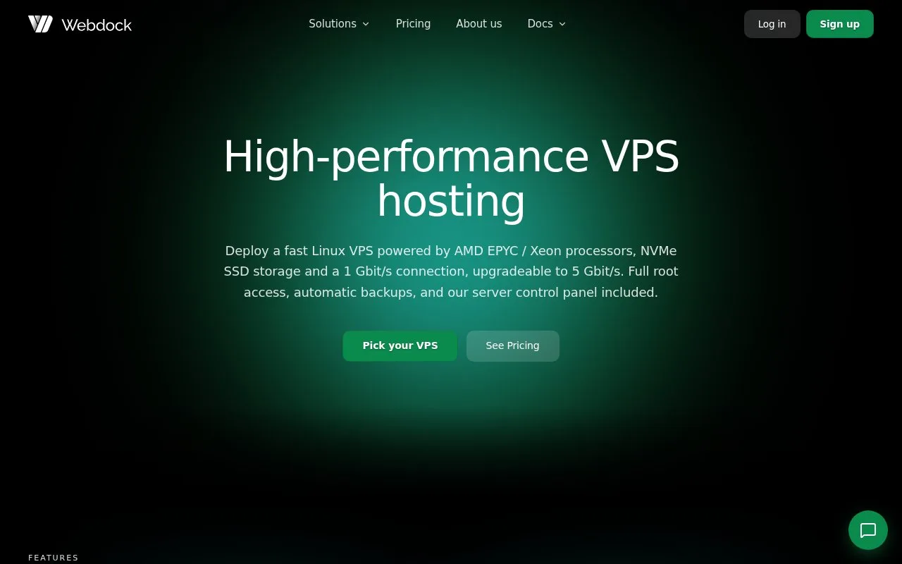 Screenshot of the Webdock Standard VPS homepage