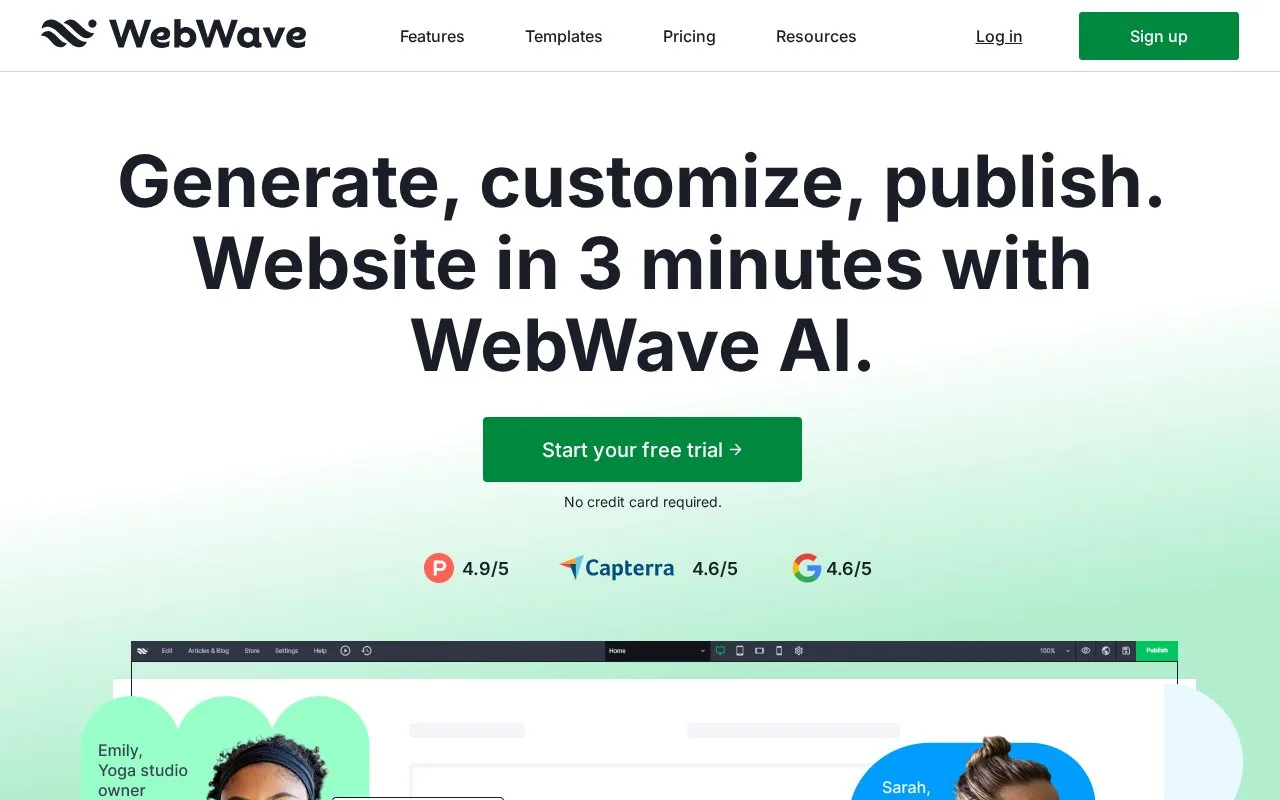Screenshot of the WebWave homepage