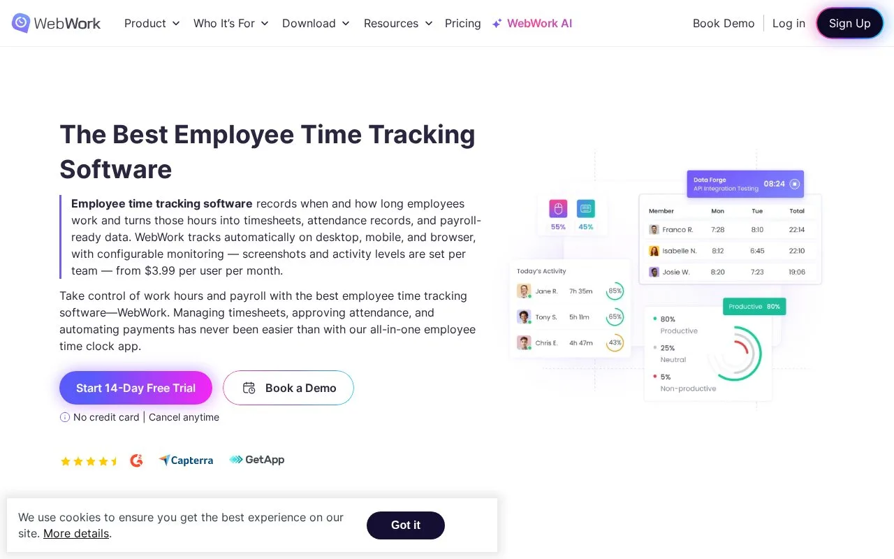 Screenshot of the WebWork homepage