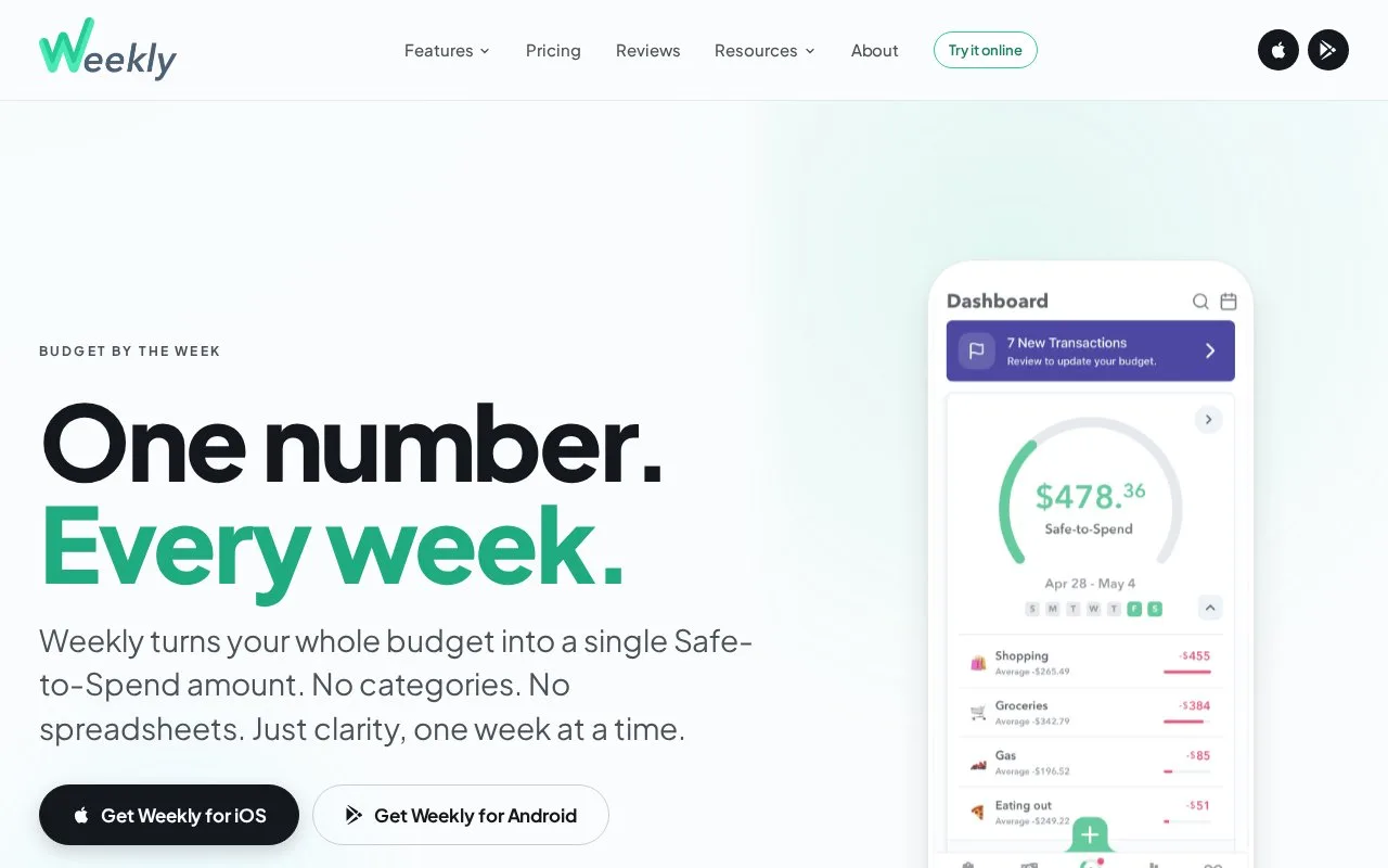 Screenshot of the Weekly homepage