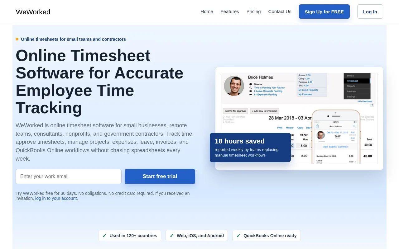 Screenshot of the WeWorked homepage