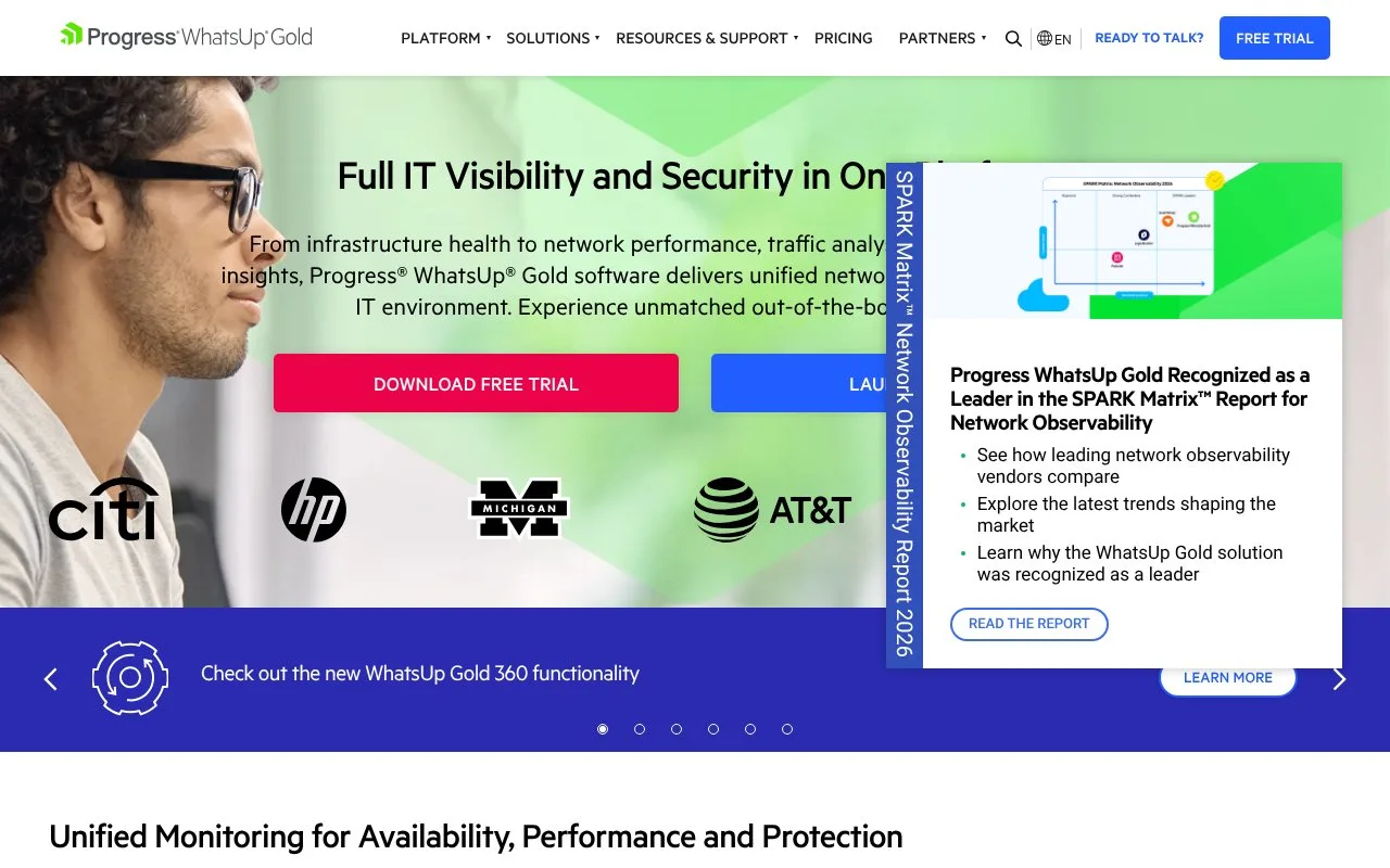 Screenshot of the WhatsUp Gold homepage