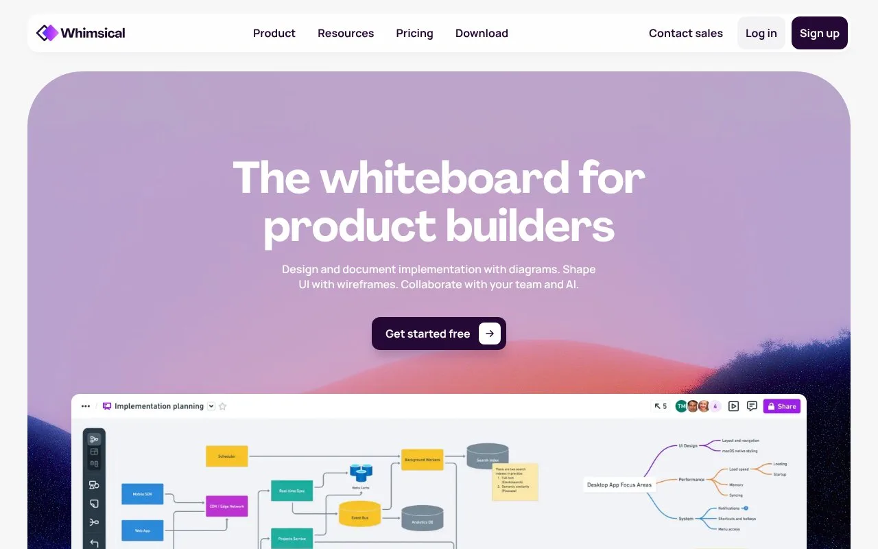 Screenshot of the Whimsical homepage