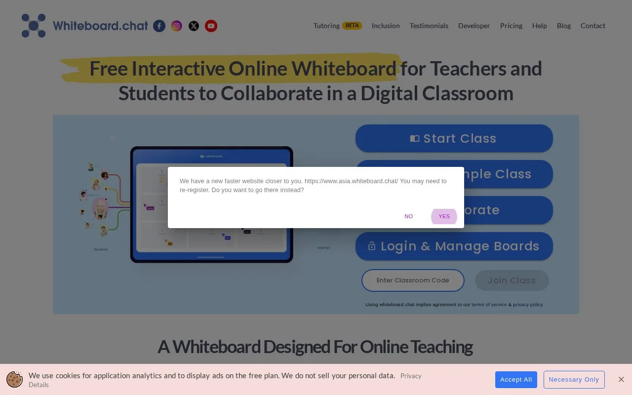 Screenshot of the Whiteboard.chat homepage