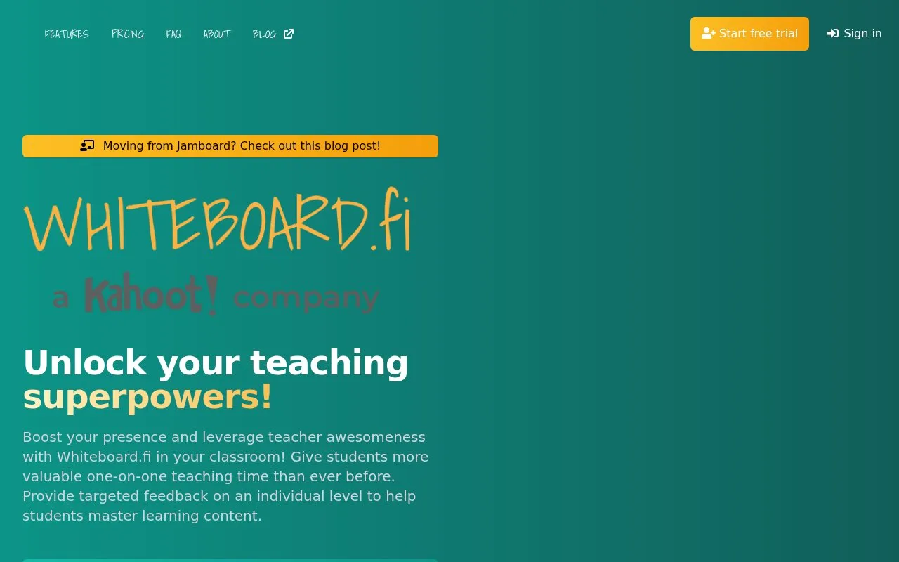 Screenshot of the Whiteboard.fi homepage