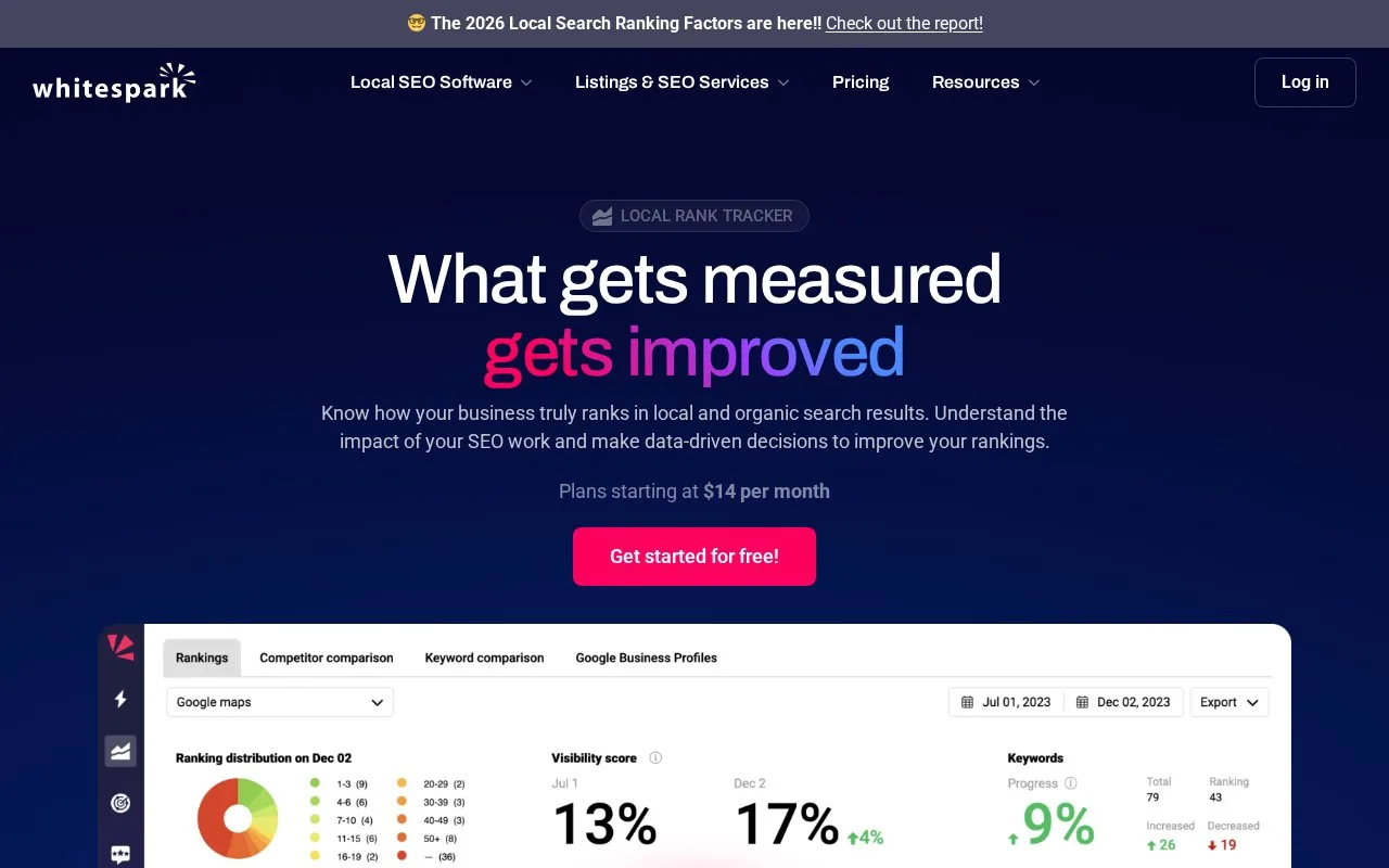 Screenshot of the Whitespark Local Rank Tracker homepage
