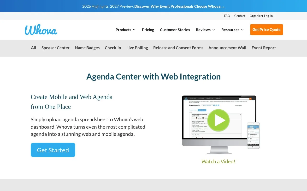 Screenshot of the Whova homepage