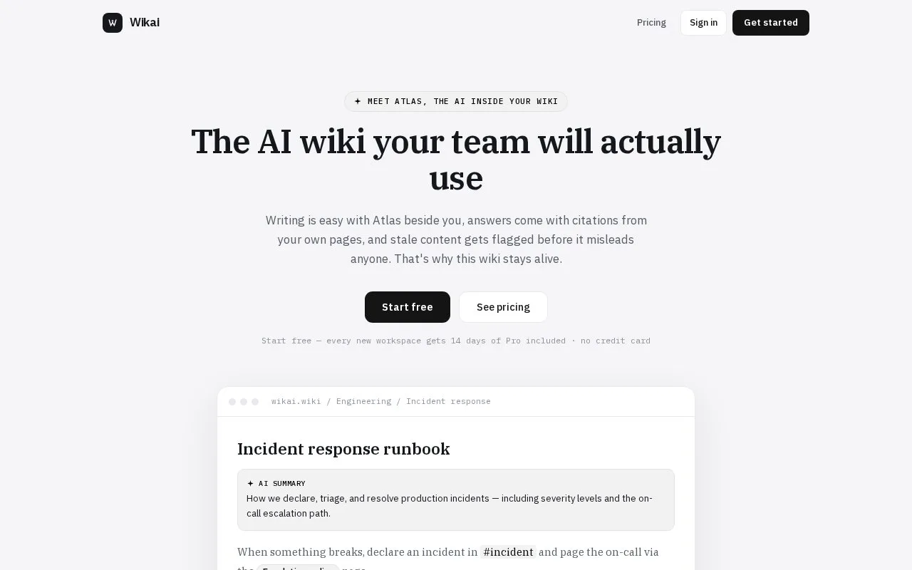 Screenshot of the Wikai homepage
