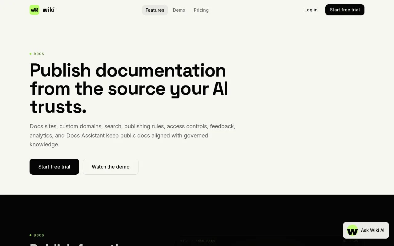 Screenshot of the Wiki (wiki.co) homepage