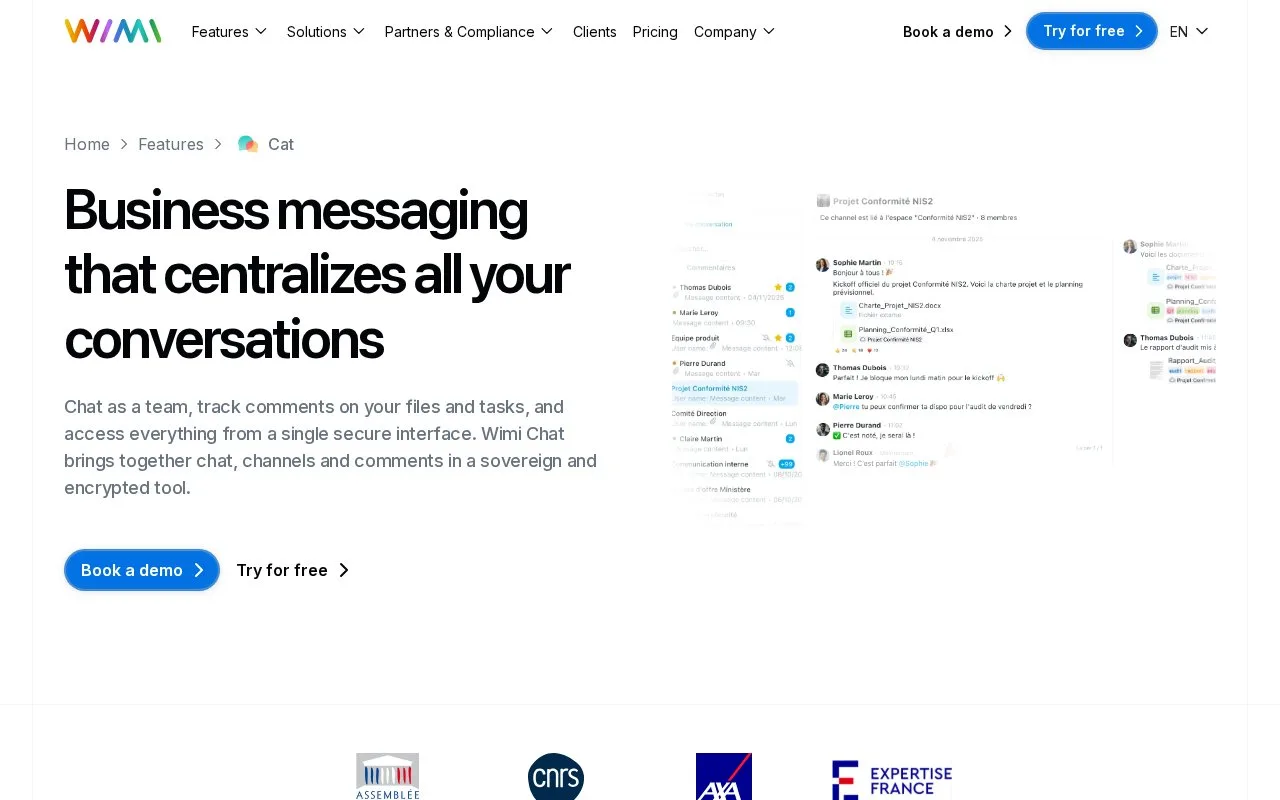 Screenshot of the Wimi Chat homepage