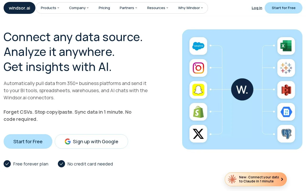 Screenshot of the Windsor.ai homepage