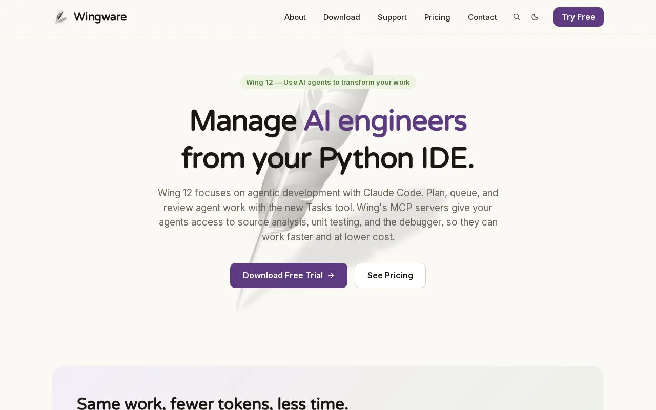 Screenshot of the Wing Pro homepage