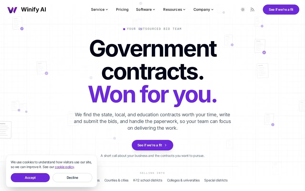 Screenshot of the Winify AI homepage
