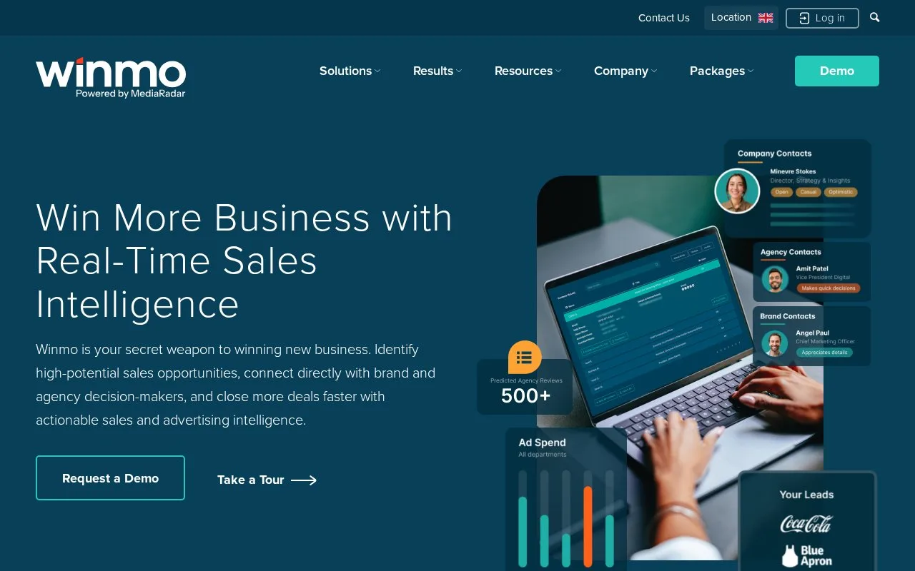 Screenshot of the Winmo homepage