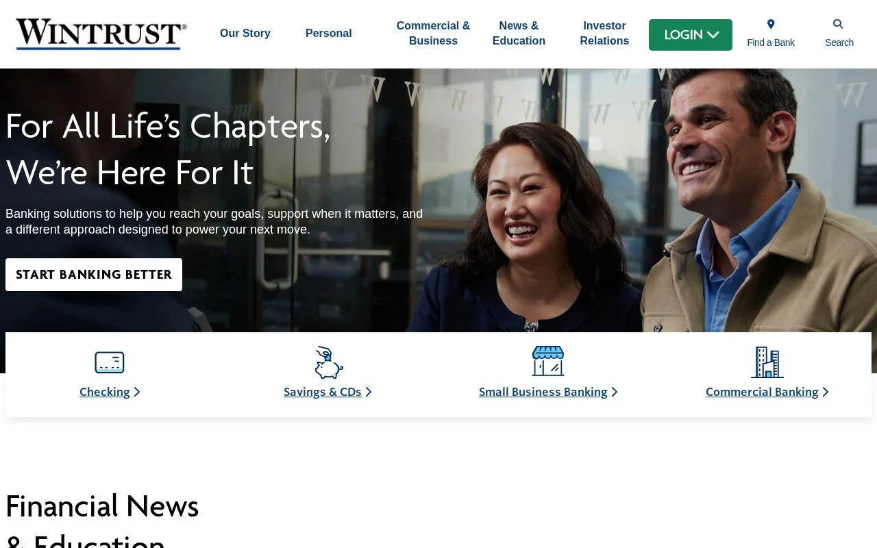 Screenshot of the Wintrust homepage