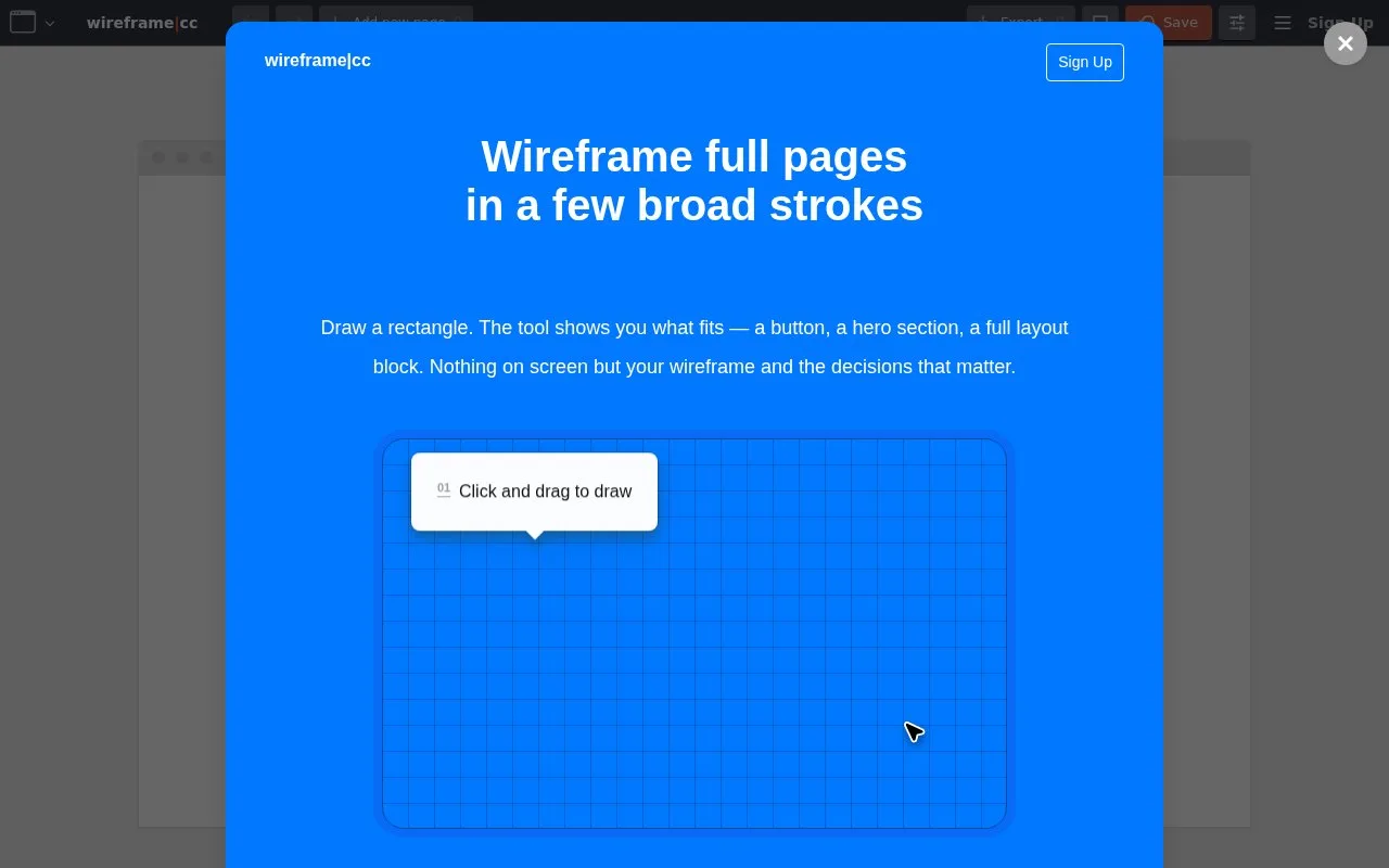 Screenshot of the Wireframe.cc homepage
