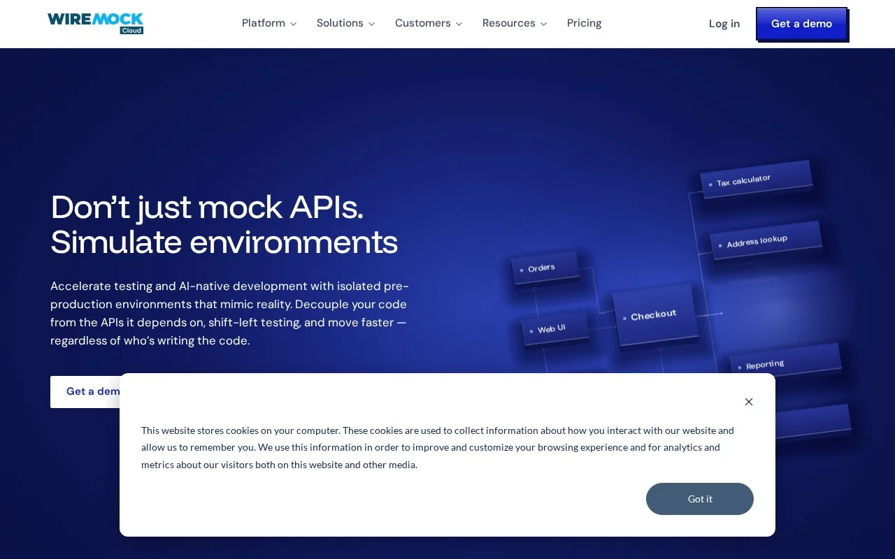 Screenshot of the WireMock Cloud homepage