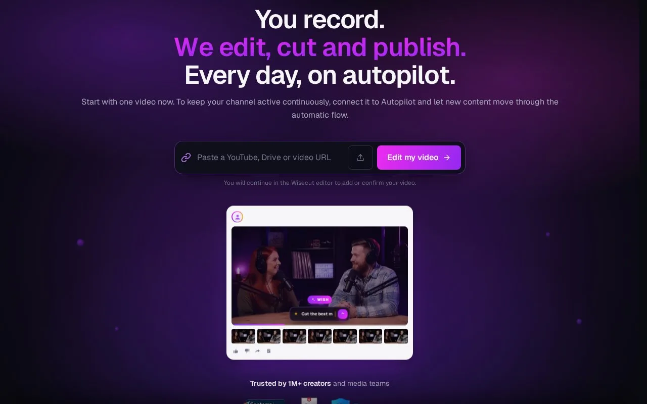 Screenshot of the Wisecut homepage