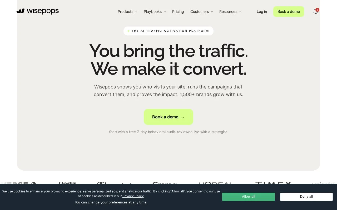 Screenshot of the Wisepops homepage