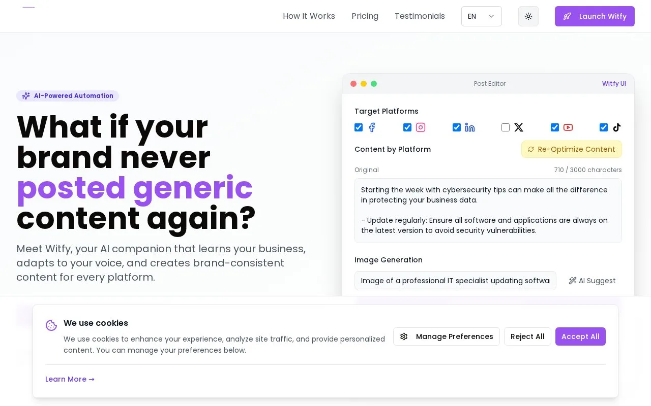 Screenshot of the Witfy homepage