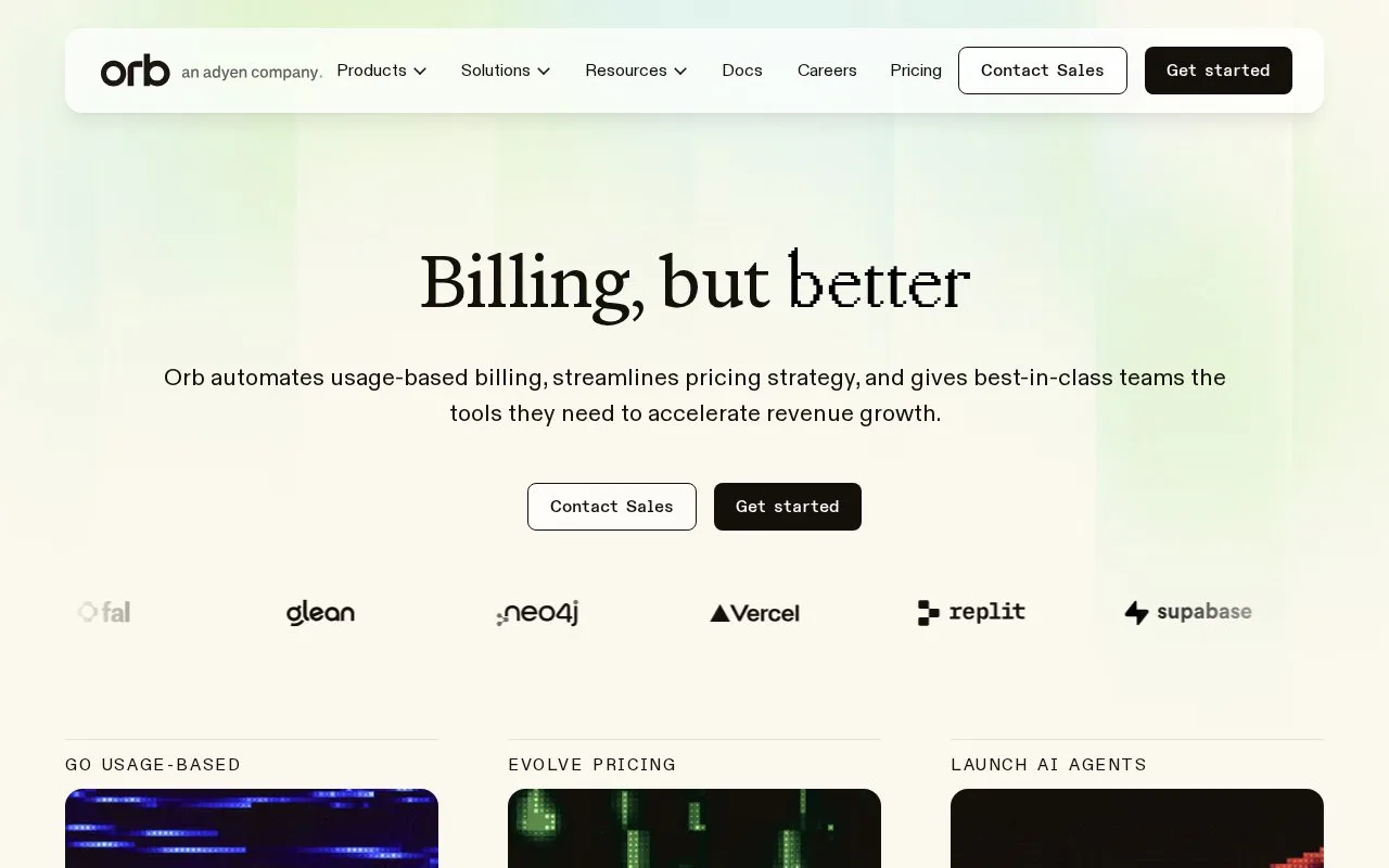 Screenshot of the Orb homepage