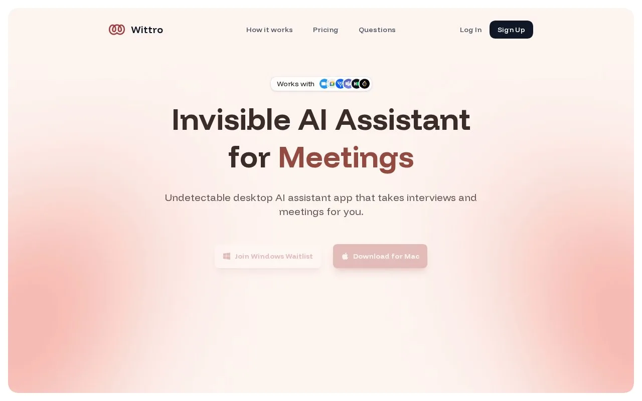Screenshot of the Wittro homepage