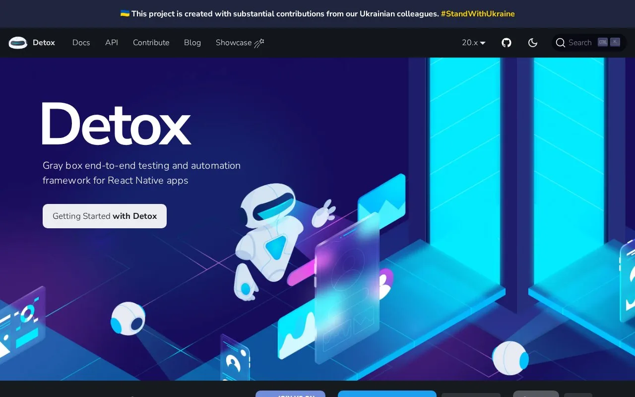 Screenshot of the Detox homepage
