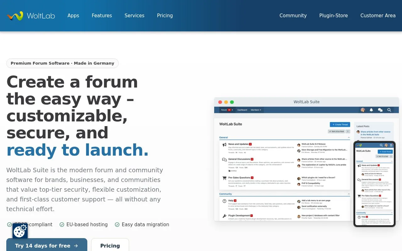 Screenshot of the WoltLab Suite Forum homepage